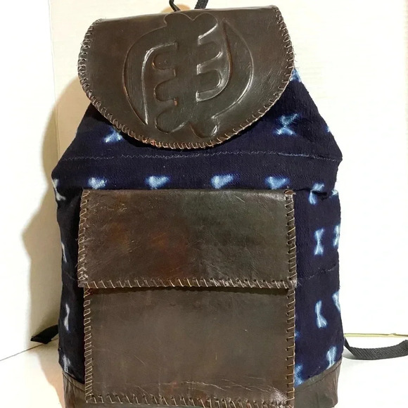 Handmade unisex mud cloth leather backpack - Picture 1 of 6